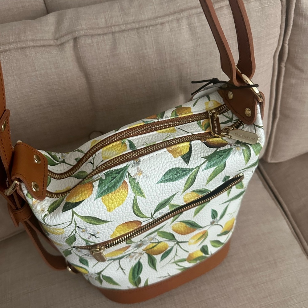NewValentina Brown Leather Lemon Print Shoulder Bag - Picture 5 of 13